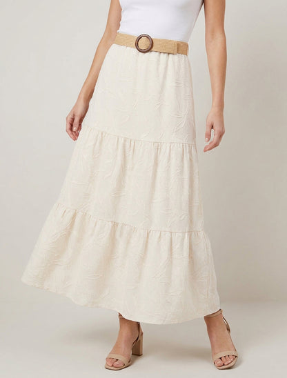 Jupe longue à ceinture texturée - Beige