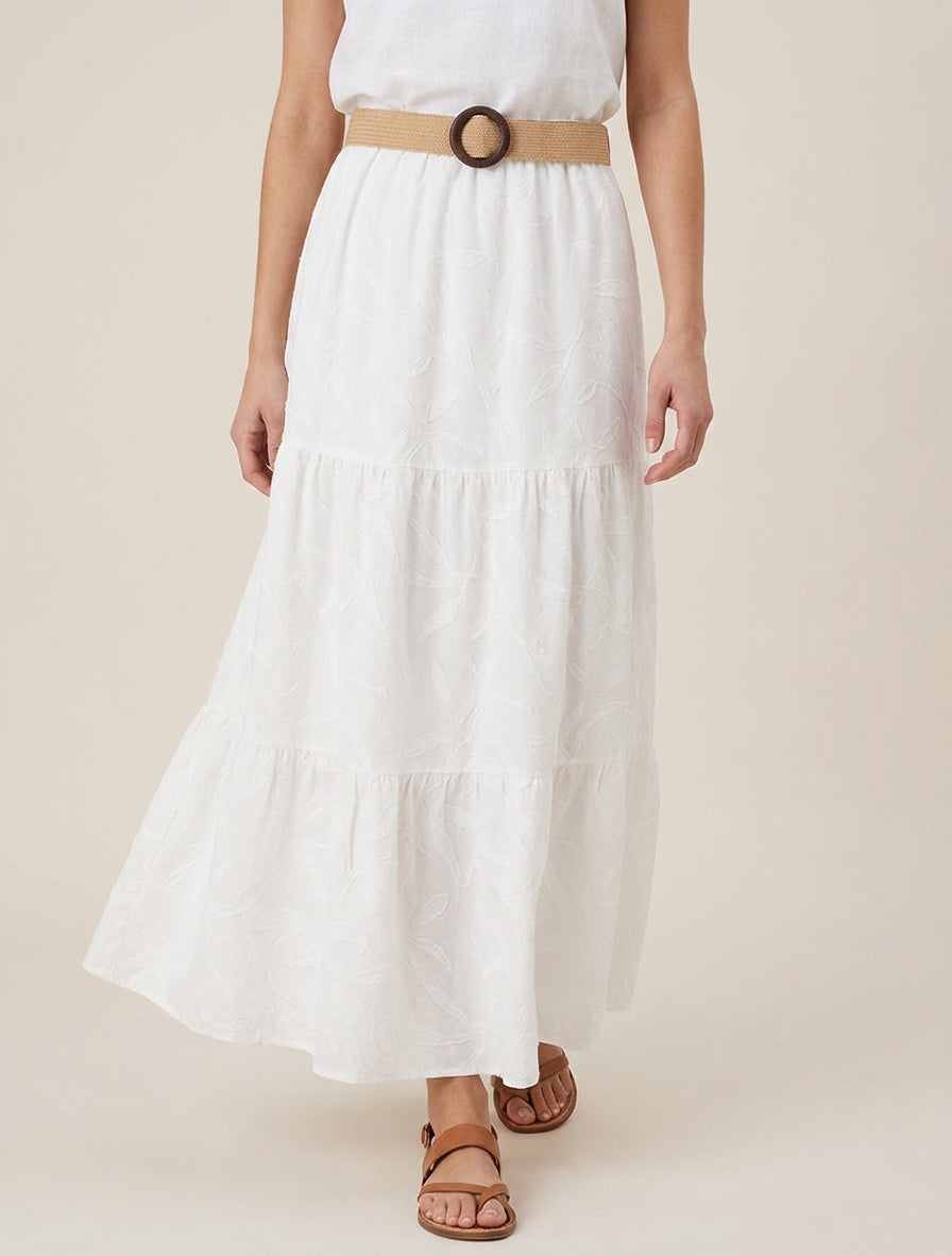 Jupe longue à ceinture texturée - Blanc