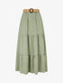 Jupe longue évasée en tissu texturé - Kaki - 1