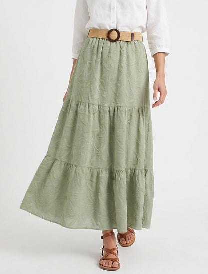 Jupe longue taille haute texturée - Kaki