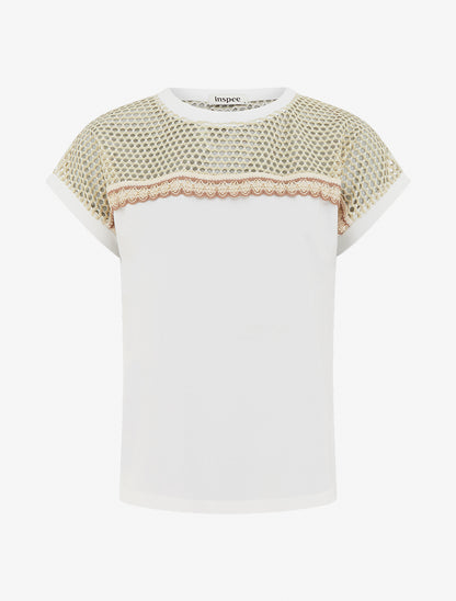 T-shirt fantaisie à épaules ajourées - Blanc - 1