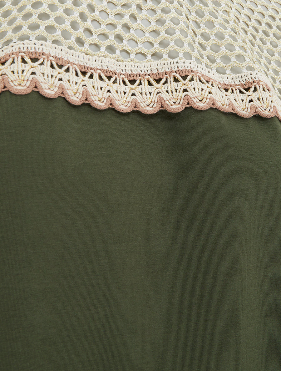 T-shirt fantaisie à épaules ajourées - Kaki - 3