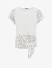 Top manches courtes en maille style chevron - Blanc - 1