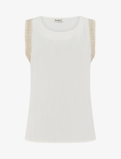 Top sans manches droit à broderies - Blanc - 1