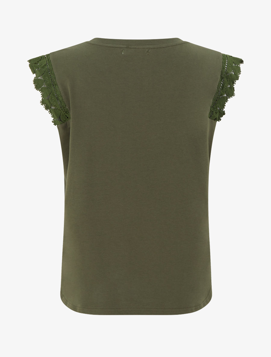 Top droit à épaules en dentelle - Kaki - 2