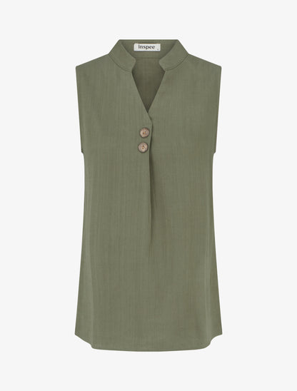 Top droit sans manches en lin mélangé - Kaki - 1