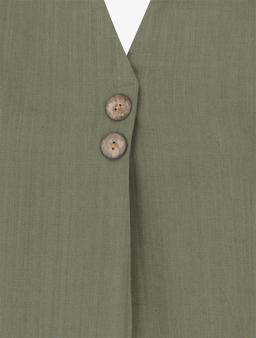 Top droit sans manches en lin mélangé - Kaki - 3