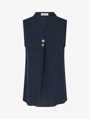 Top droit sans manches en lin mélangé - Marine - 1