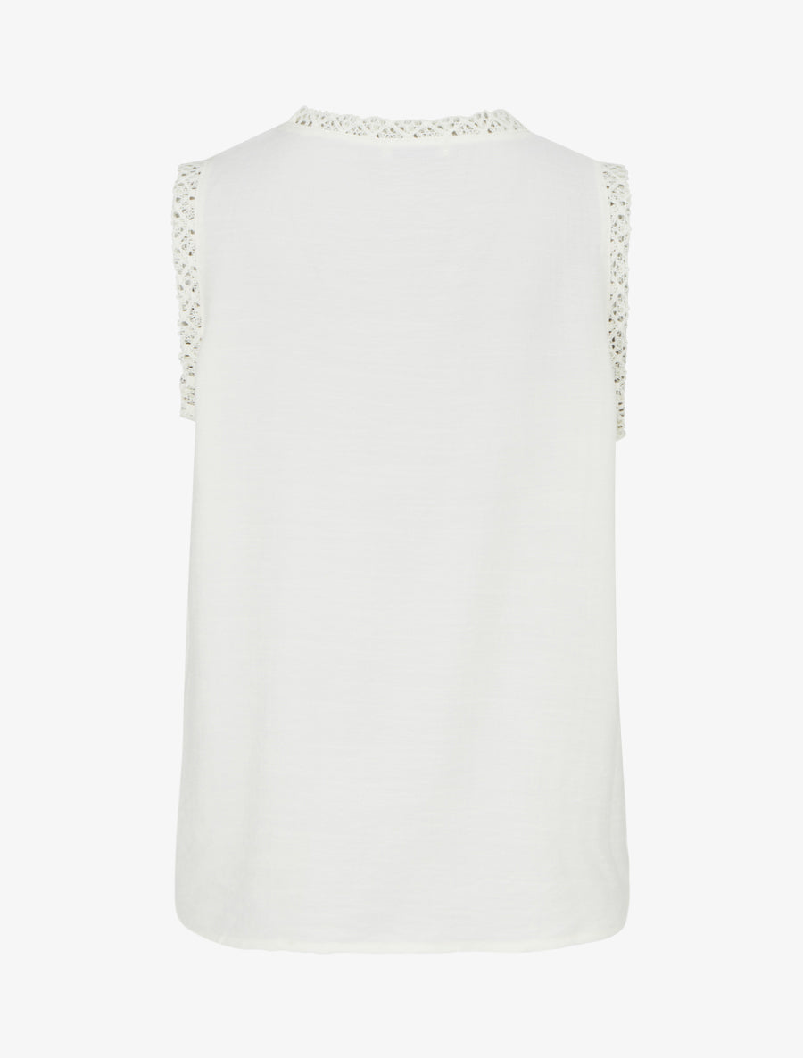 Top sans manches droit à poche en crochet - Écru - 2