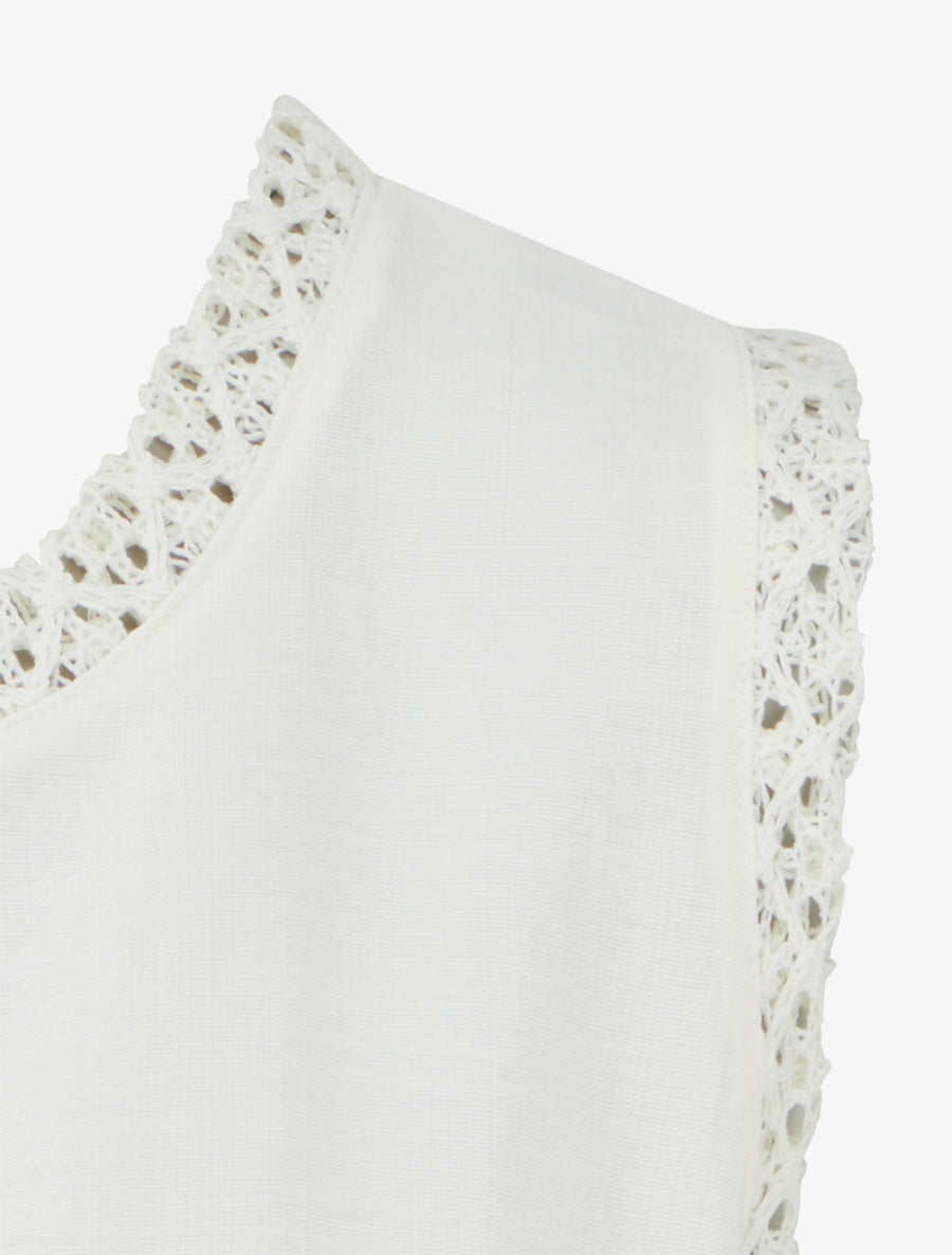 Top sans manches droit à poche en crochet - Écru - 3