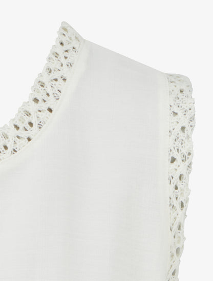 Top sans manches droit à poche en crochet - Écru - 3