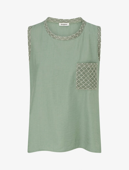 Top sans manches droit à poche en crochet - Kaki clair - 1