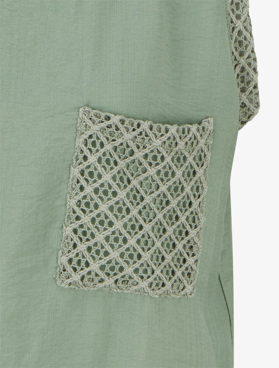 Top sans manches droit à poche en crochet - Kaki clair - 3