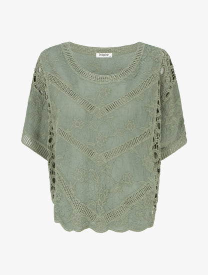 Top ample brodé à manches courtes - Kaki - 1