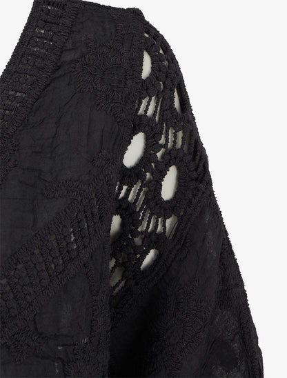 Top ample brodé à manches courtes - Noir - 3