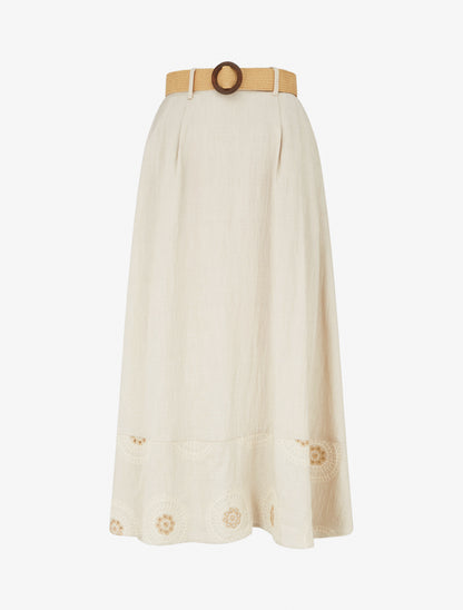 Jupe longue évasée à bords brodés - Beige - 1