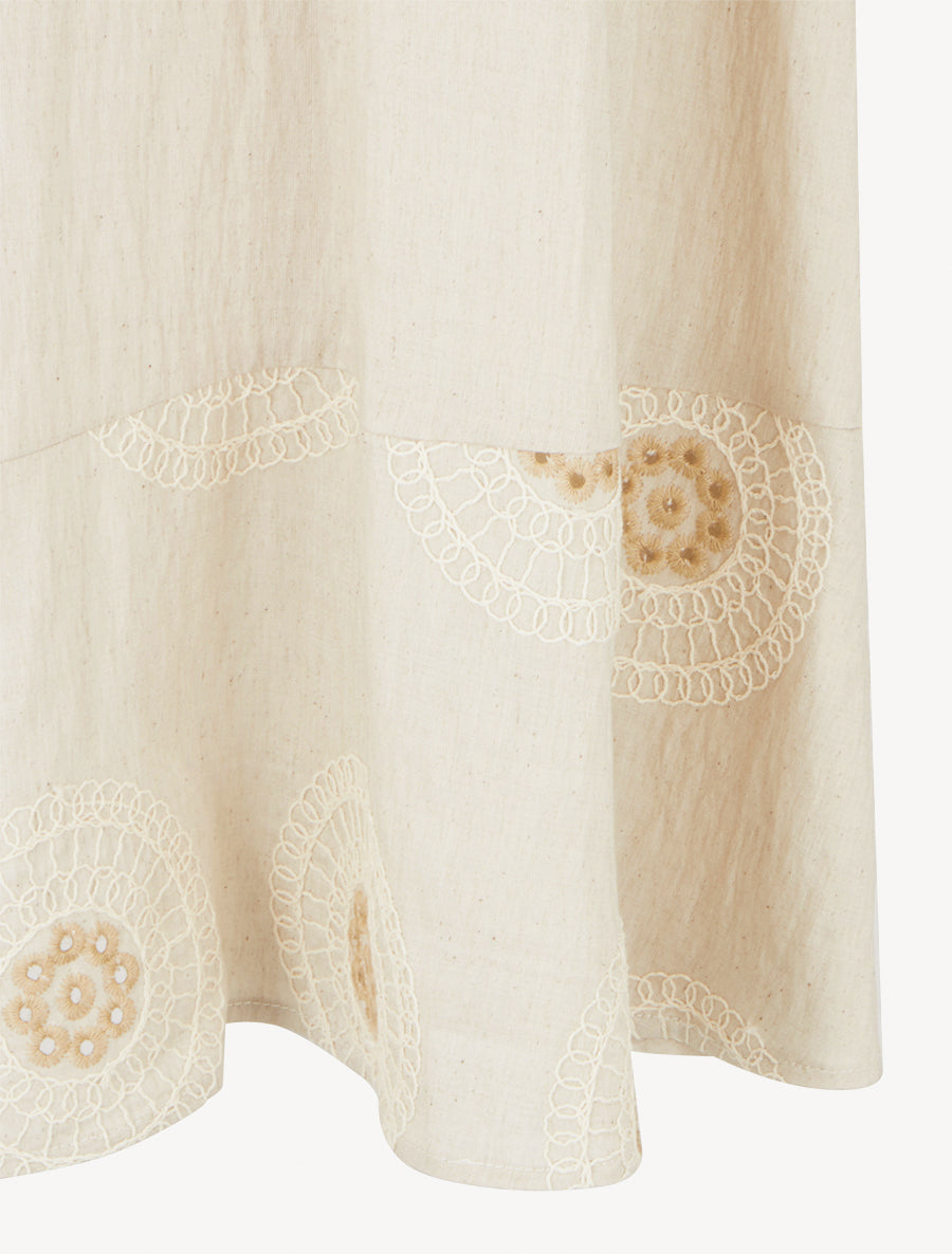 Jupe longue évasée à bords brodés - Beige - 3