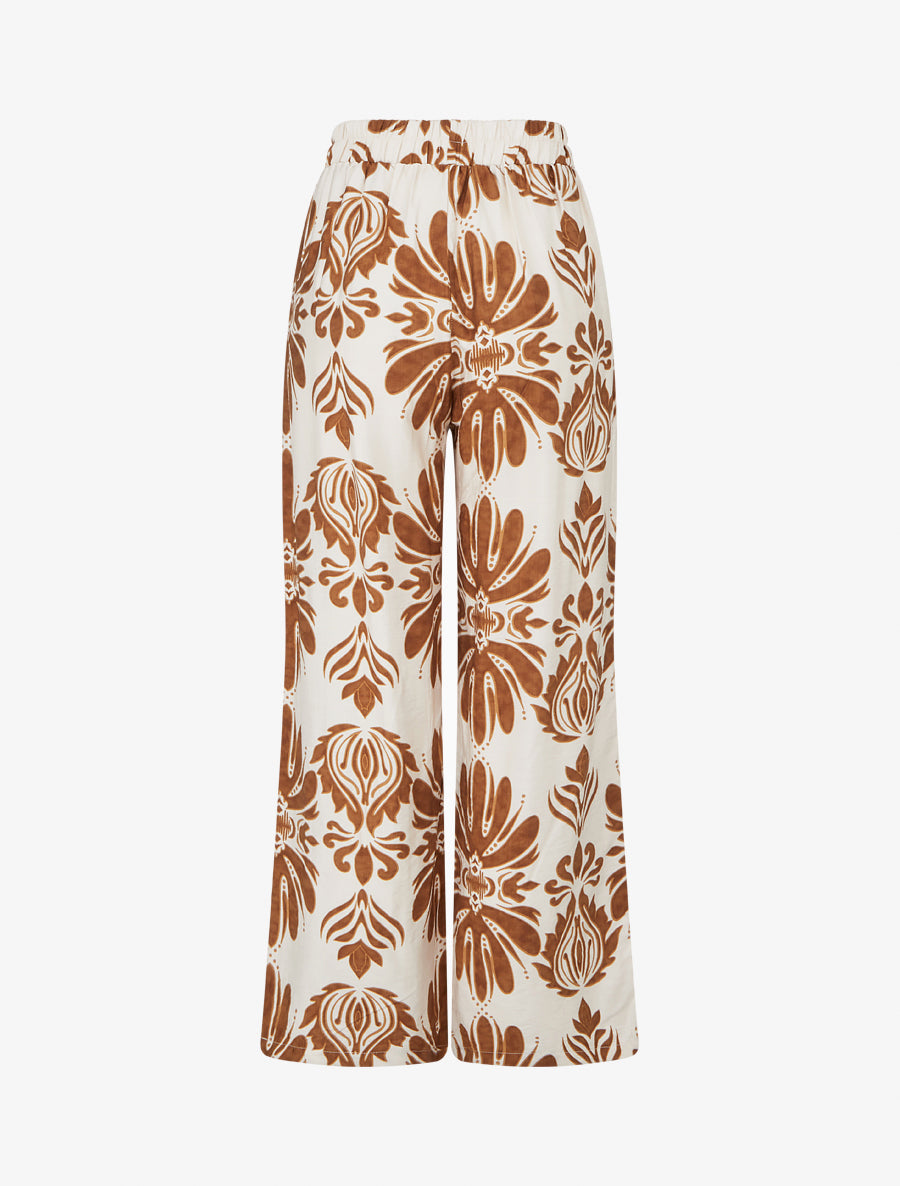 Pantalon ample taille haute imprimé arabesque - Marron - 2