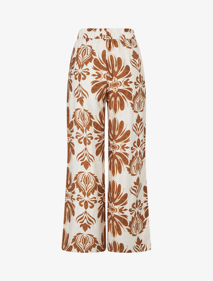 Pantalon ample taille haute imprimé arabesque - Marron - 2