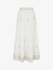 Jupe longue élastiquée à broderie - Blanc - 1