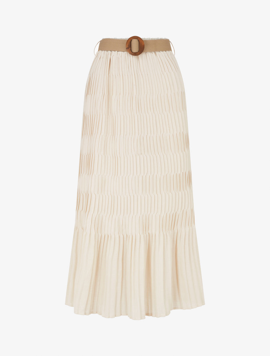 Jupe longue plissée à taille élastiquée - Beige - 1