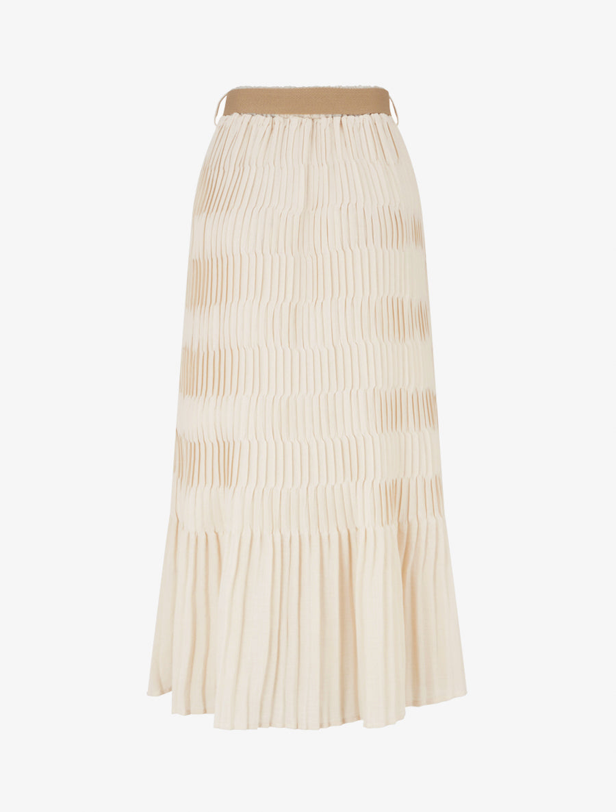 Jupe longue plissée à taille élastiquée - Beige - 2