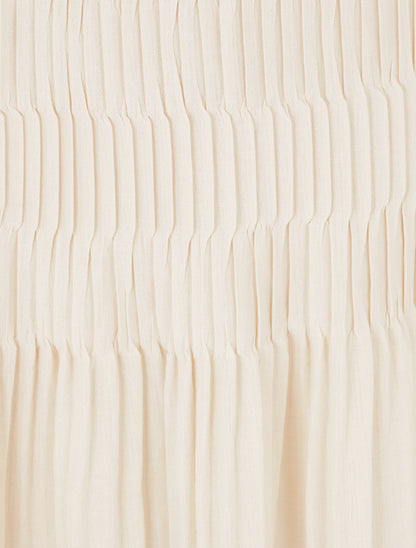 Jupe longue plissée à taille élastiquée - Beige - 3