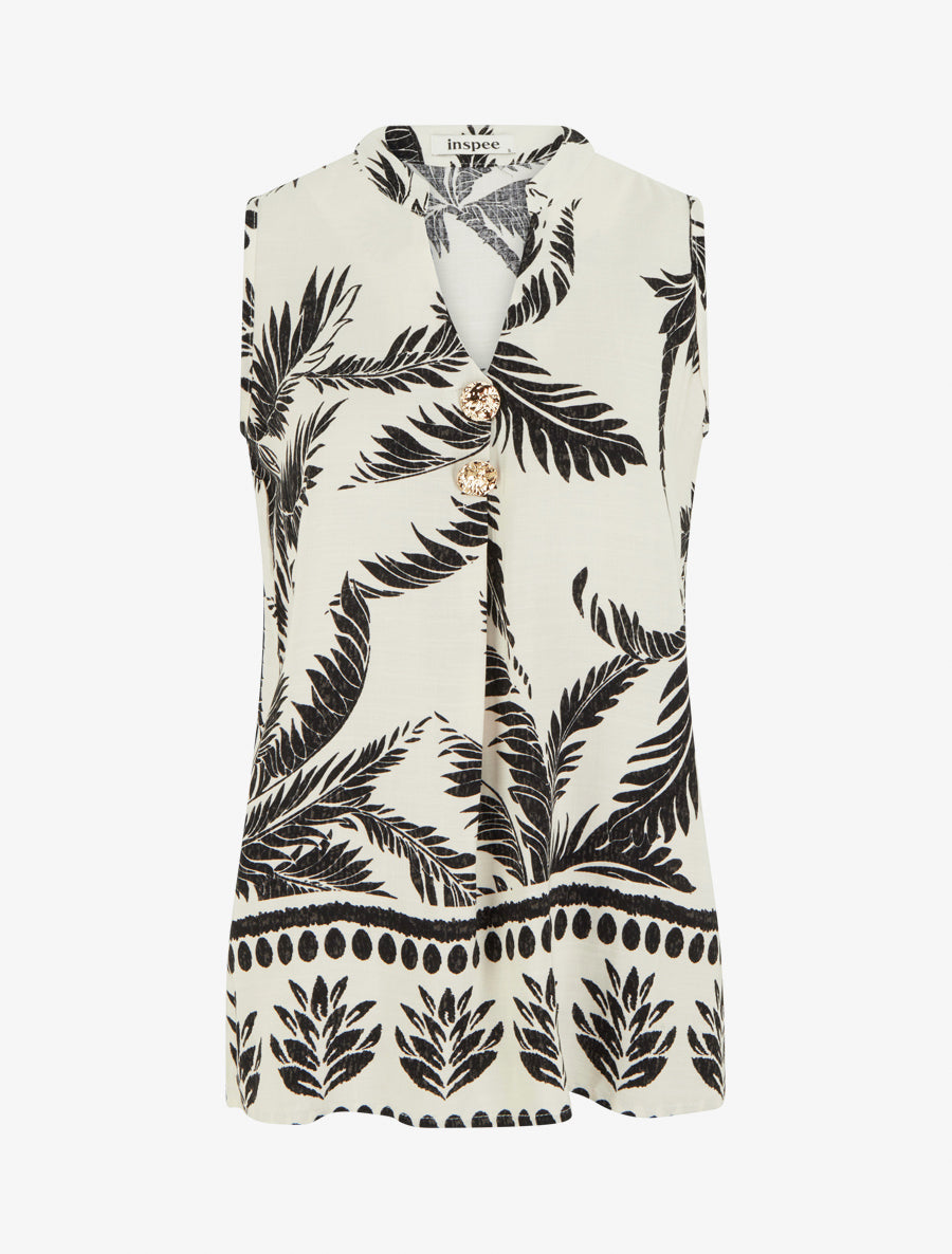 Top imprimé à boutons décoratifs - Beige - 1