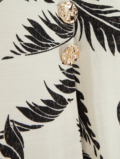 Top imprimé à boutons décoratifs - Beige - 3