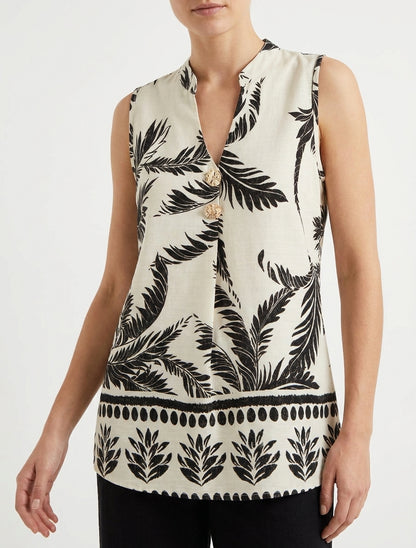 Top fluide imprimé col V - Beige