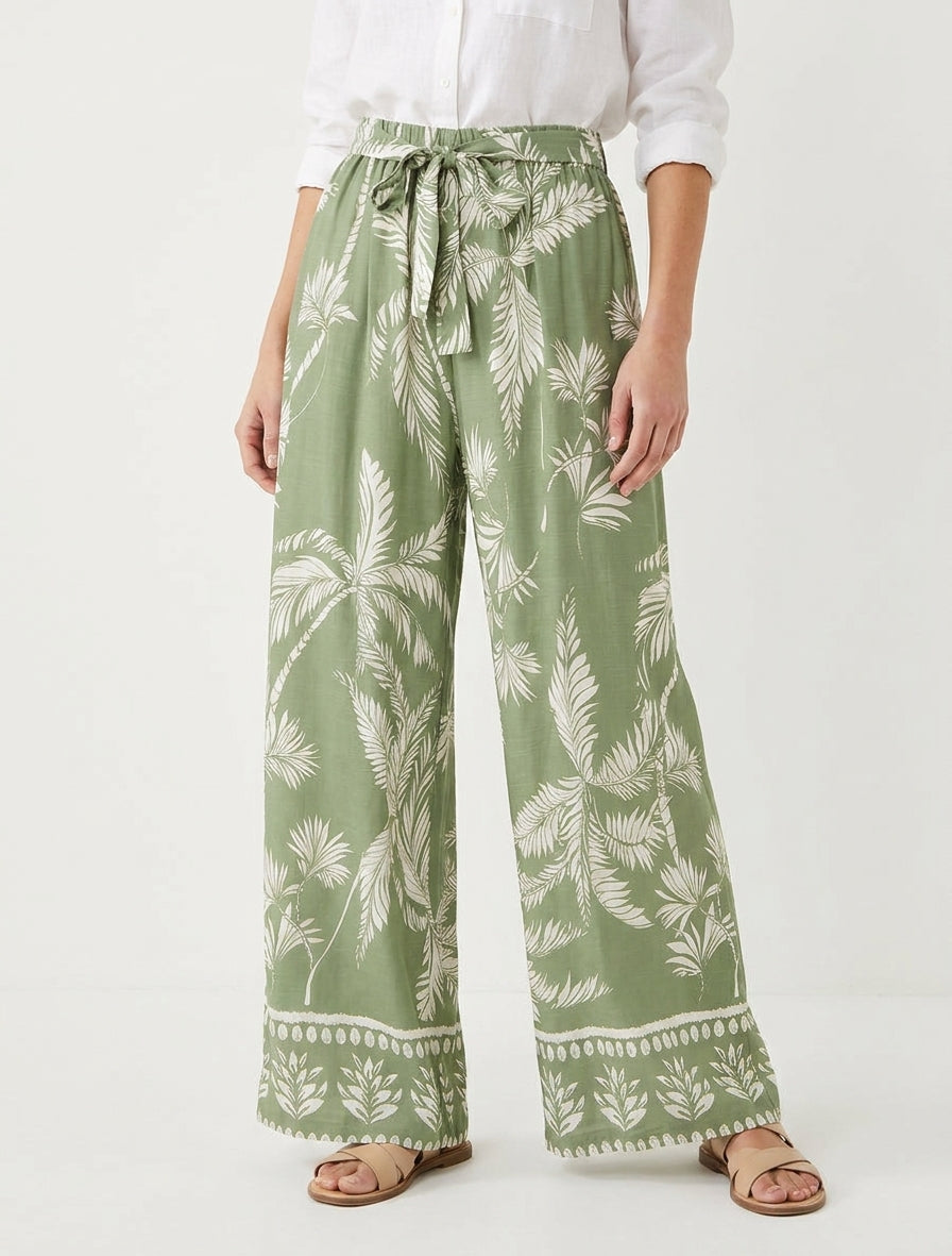 Pantalon fluide taille haute imprimé - Kaki