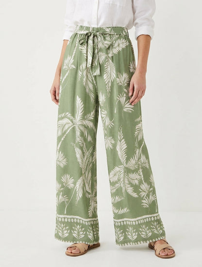Pantalon fluide taille haute imprimé - Kaki