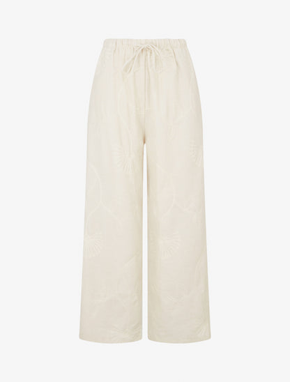 Pantalon ample à broderies florales - Beige - 1
