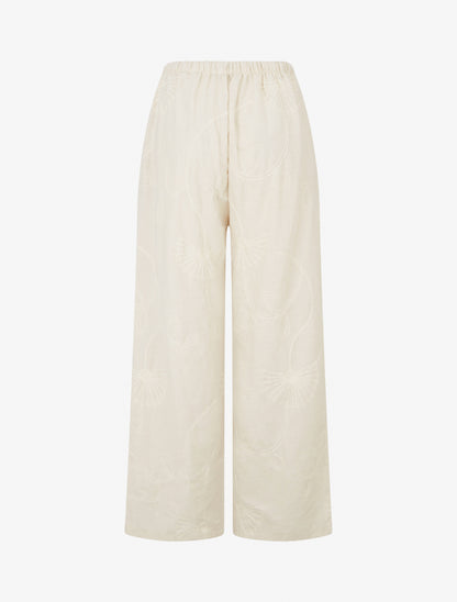 Pantalon ample à broderies florales - Beige - 2