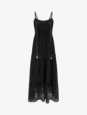 Robe longue en dentelle à bretelles tressées - Noir - 1