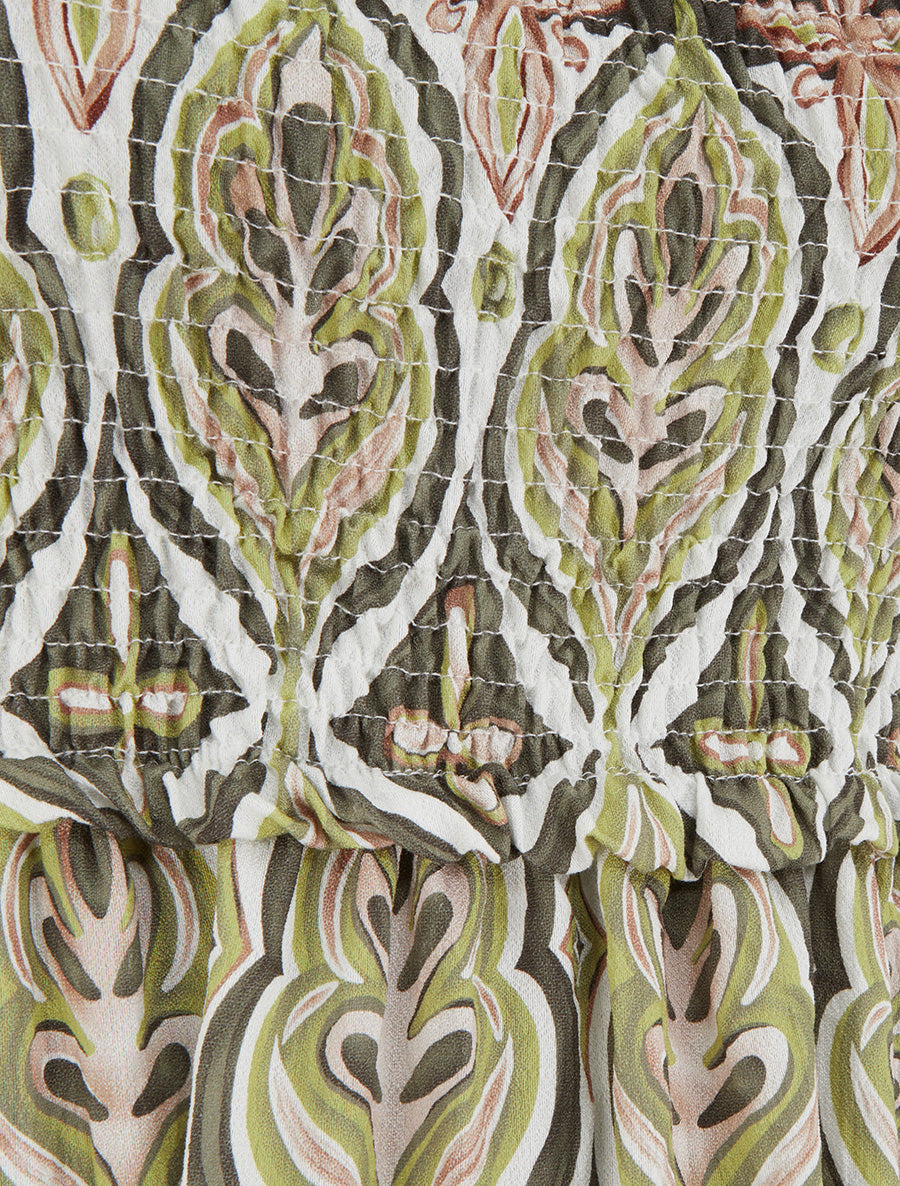 Robe longue à bretelles perlées et imprimé fantaisie - Kaki - 3