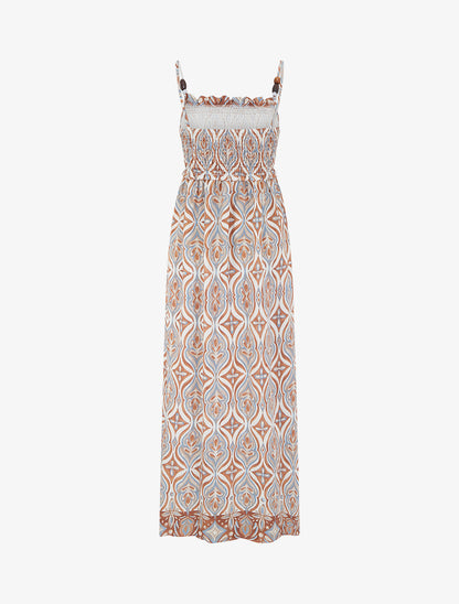 Robe longue à bretelles perlées et imprimé fantaisie - Beige - 2