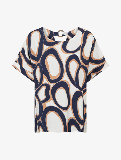 Top ample manches courtes imprimé stylisé - Marine - 1