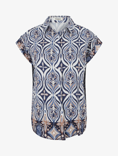 Chemise ample manches courtes à imprimé baroque - Marine - 1