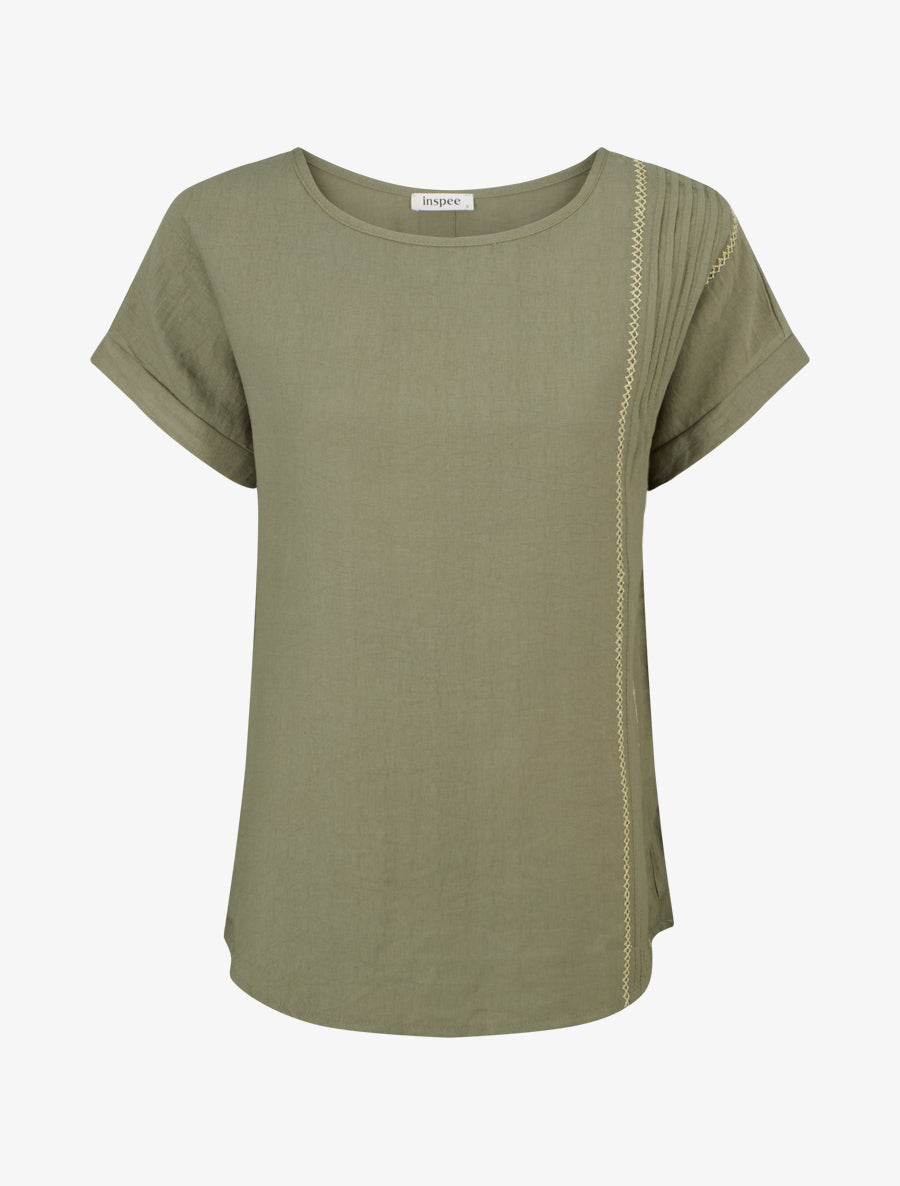 Top ample manches courtes à détail plissé - Kaki - 1