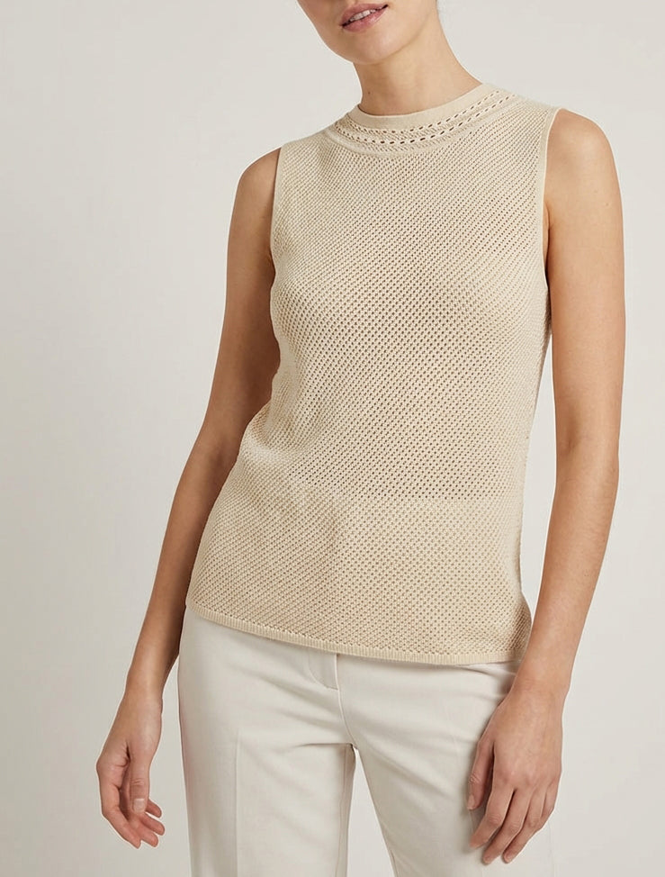 Débardeur en maille col rond - Beige