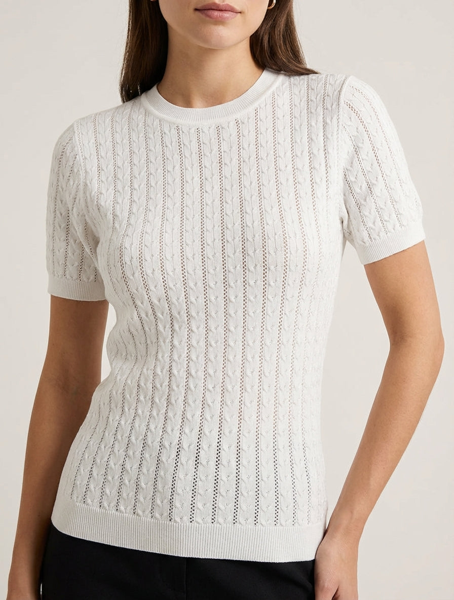 Pull ajouré encolure ronde - Blanc