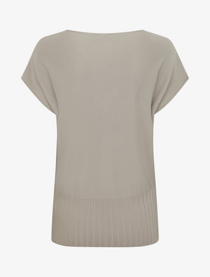 Pull fin uni à col rond arrondi - Taupe - 2