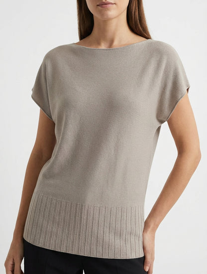 Pull fin manches courtes - Taupe