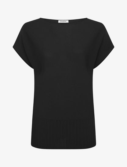 Pull fin uni à col rond arrondi - Noir - 1