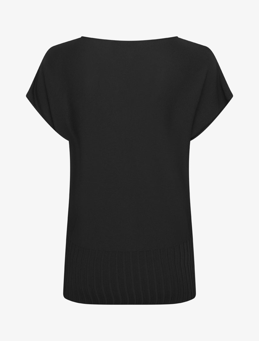 Pull fin uni à col rond arrondi - Noir - 2