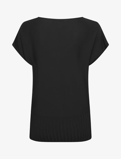 Pull fin uni à col rond arrondi - Noir - 2