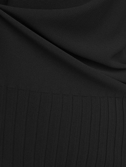 Pull fin uni à col rond arrondi - Noir - 3