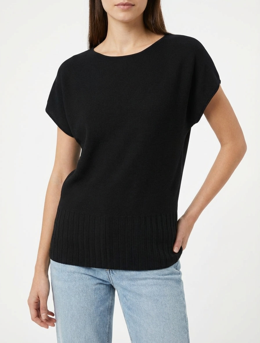 Pull fin à manches courtes - Noir