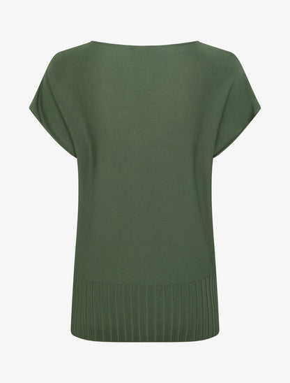 Pull fin uni à col rond arrondi - Kaki - 2